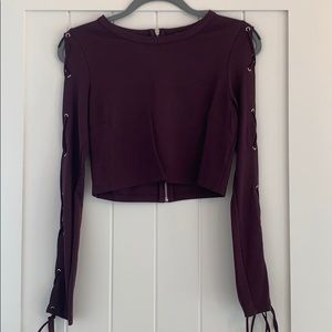 TOBI Lace-Up Sleeve Crop Top